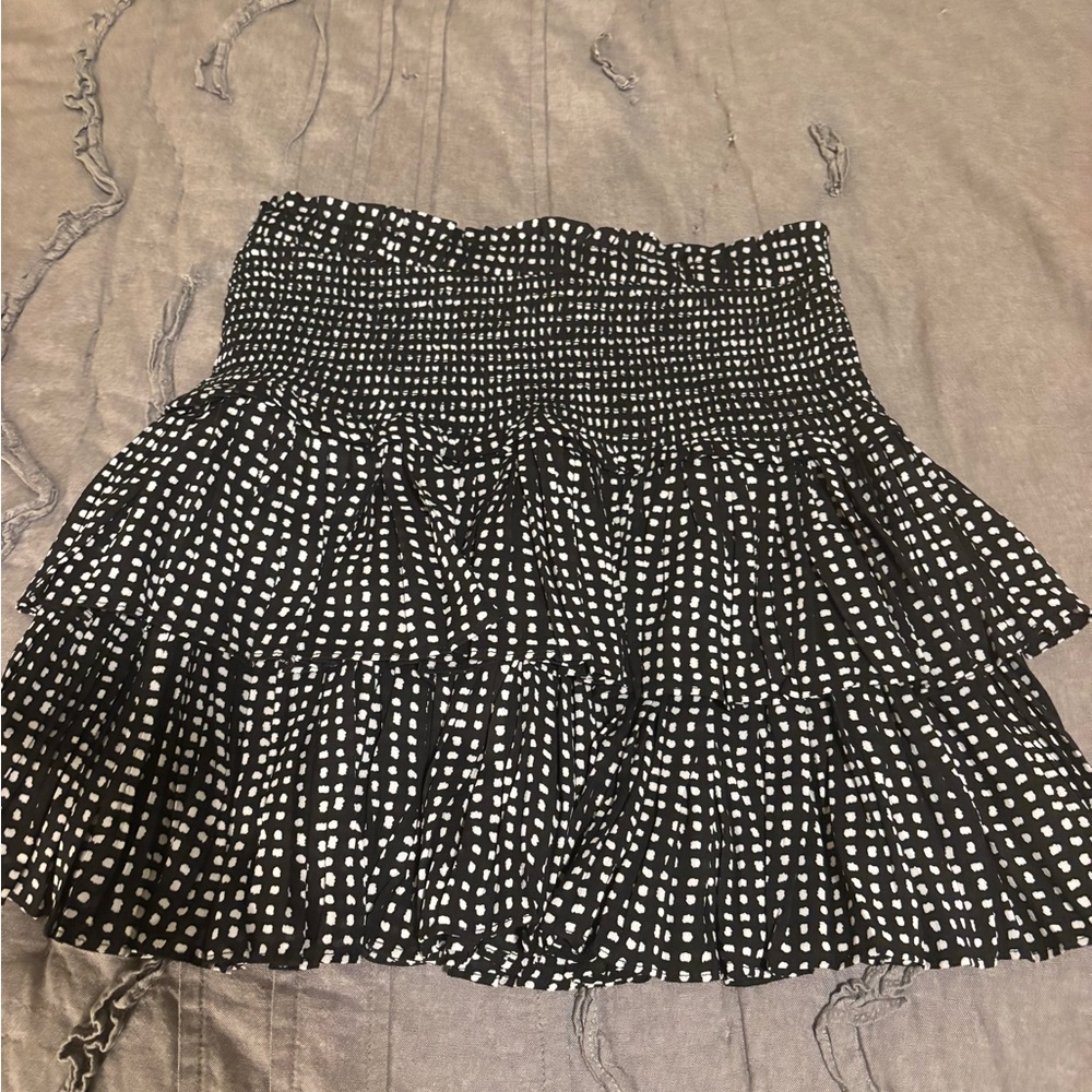 Black and White Smocked Tiered Mini Skirt